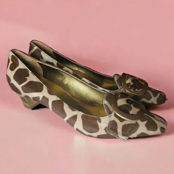 Prada Vintage Calf Hair Giraffe Print Buckle Kitten Heels~$585 - Picture 1 of 13